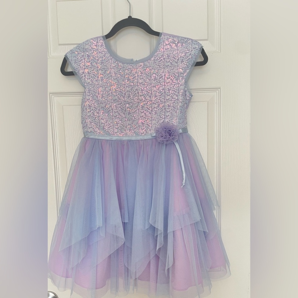 Jona Michelle Girls Size 8 Blue Lavender Sequin Tulle Party Dress CO5790 - Picture 2 of 9